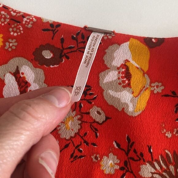 Free People Orange Red Floral Jess Wrap Midi Dress Size XS - Picture 12 of 12
